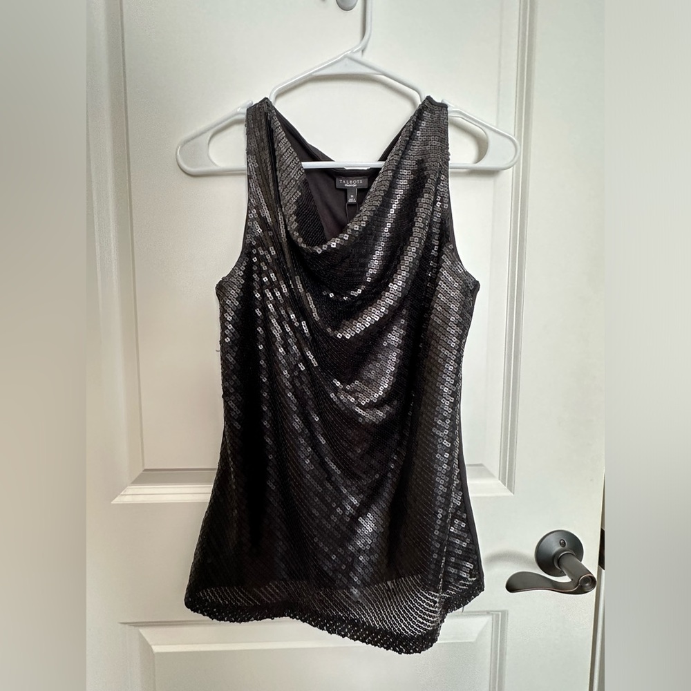 Black Talbots sequin drape evening top. Size medium.